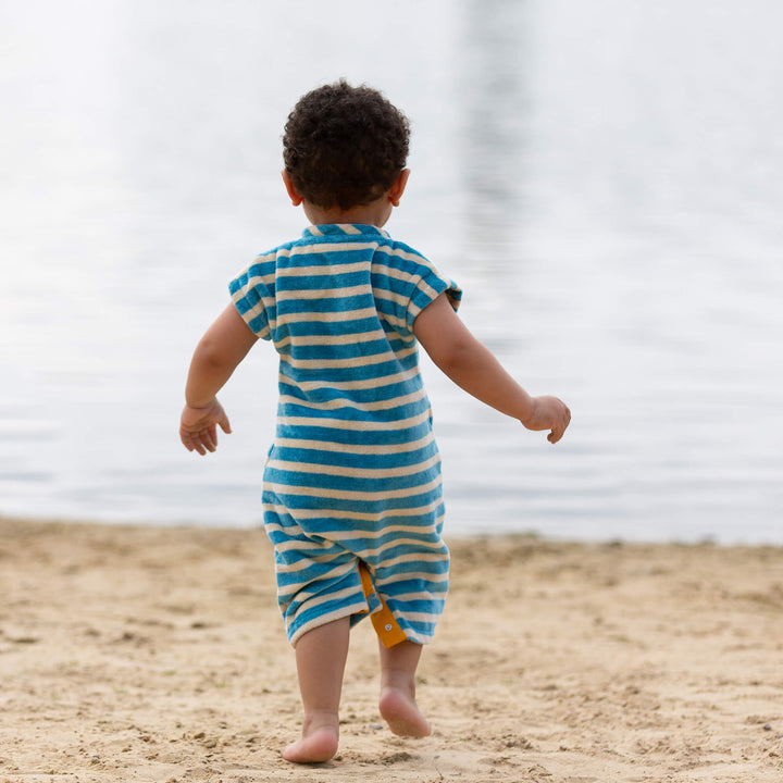 Blue Striped Organic Towelling Romper Blue Striped / 3-4y