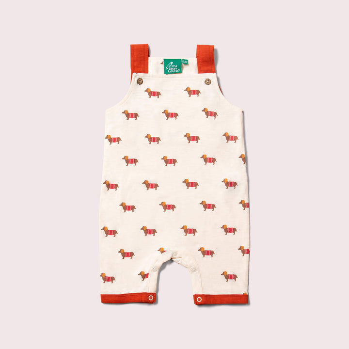 Cream Sausage Dogs Storytime Dungaree Shorts