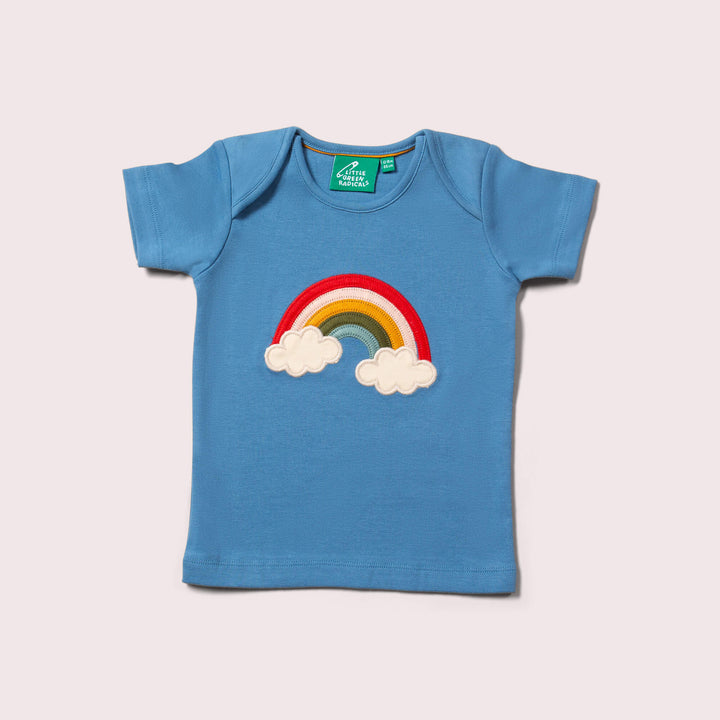 Blue Rainbow Applique Organic Short Sleeve T Shirt