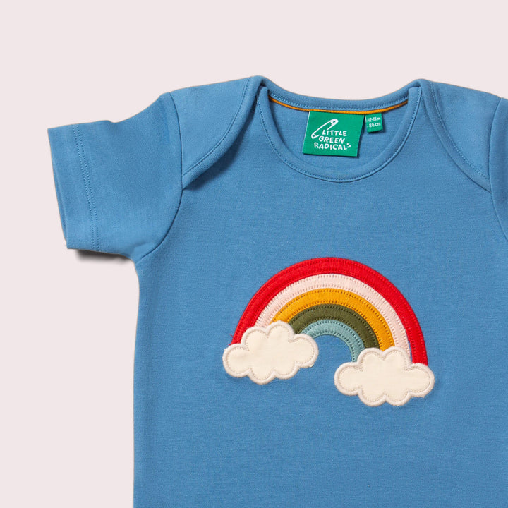 Blue Rainbow Applique Organic Short Sleeve T Shirt