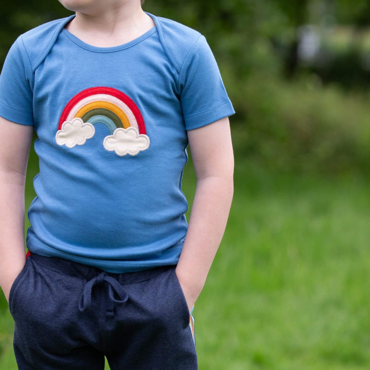 Blue Rainbow Applique Organic Short Sleeve T Shirt