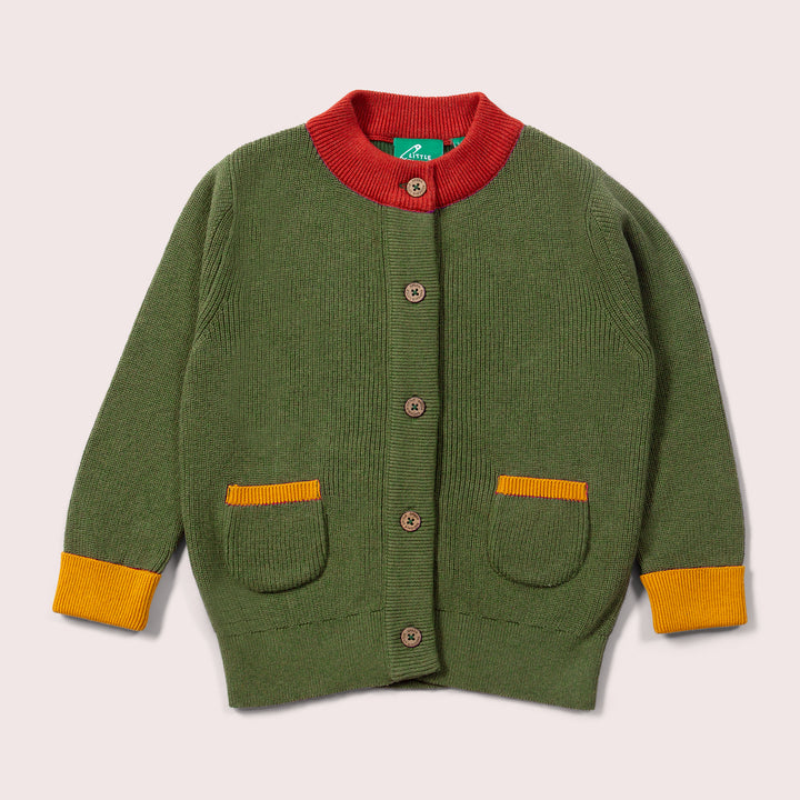 From One To Another Elm Green Colour Block Knitted Cardigan