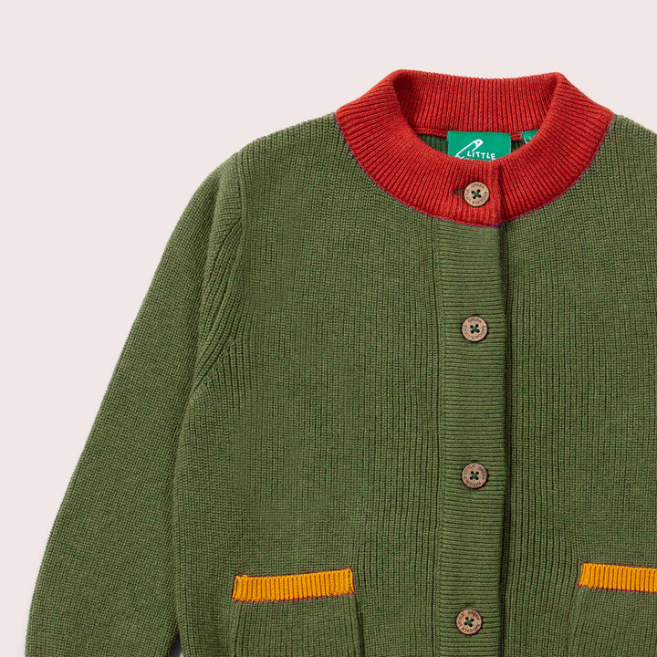 From One To Another Elm Green Colour Block Knitted Cardigan