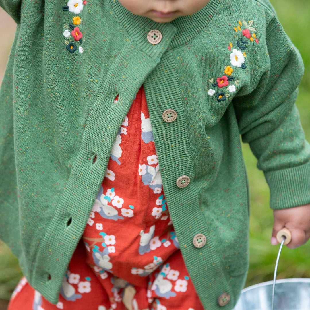 From One To Another Green Flower Knitted Cardigan