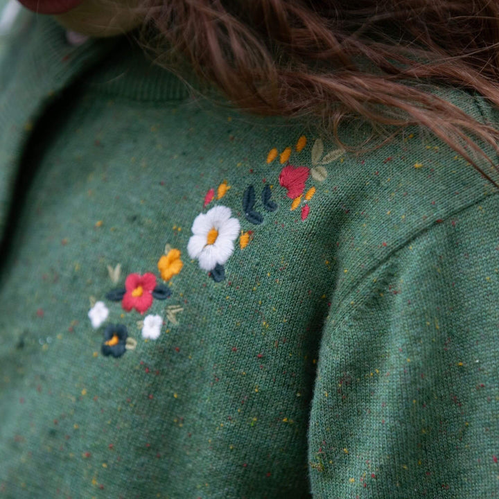 From One To Another Green Flower Knitted Cardigan