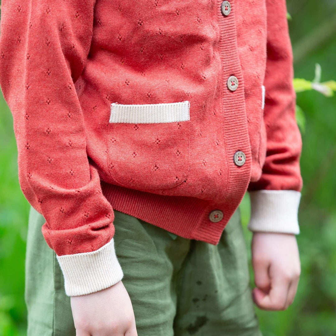 From One To Another Burnt Ochre Pointelle Knitted Cardigan