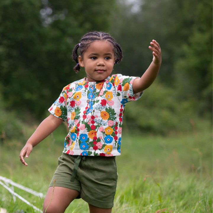 Flora And Fauna Loose Fit Short Sleeve Henley Top