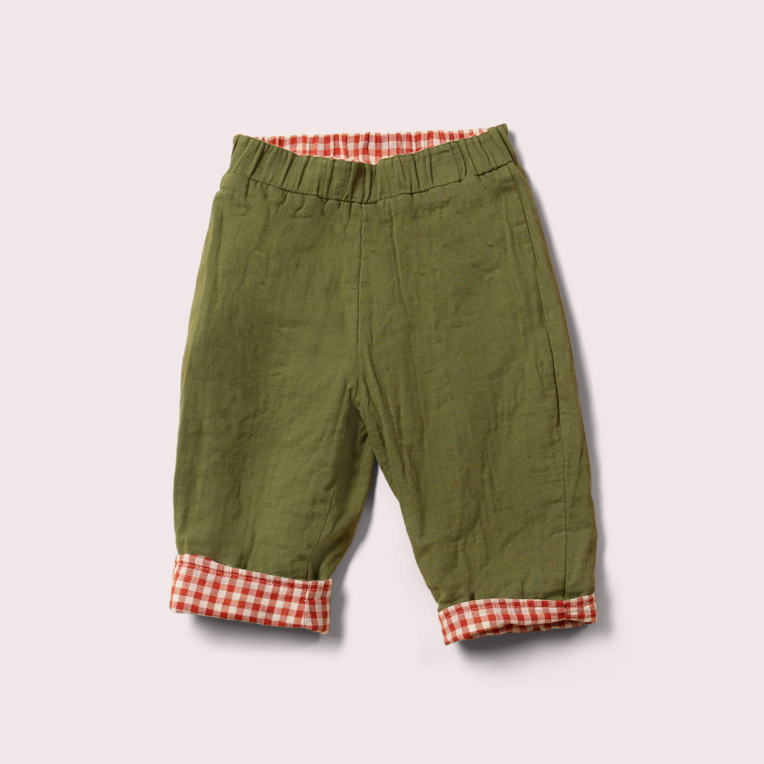 Little Red Checked Reversible Pull On Trousers