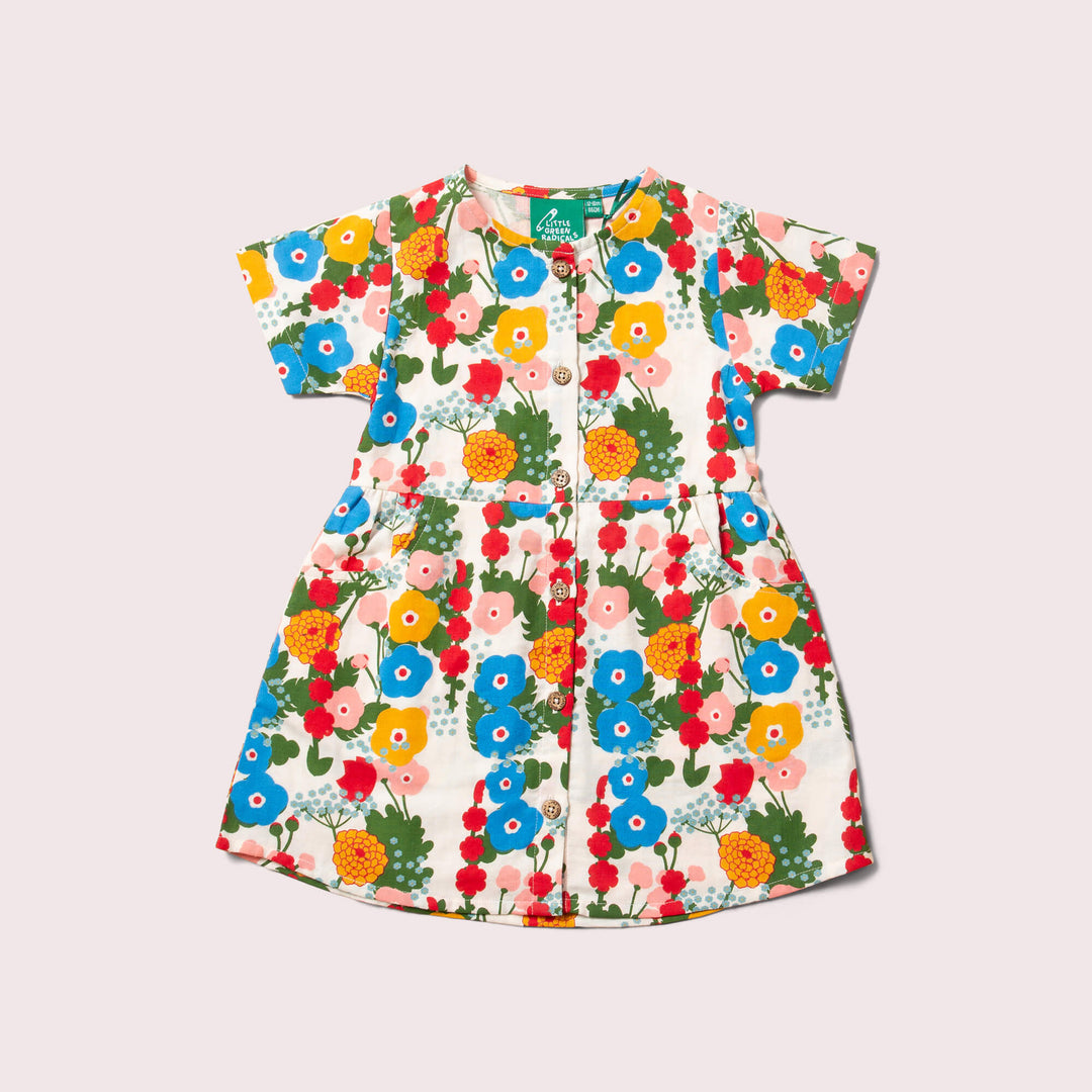 Flora And Fauna Button Through Short Sleeve Dress