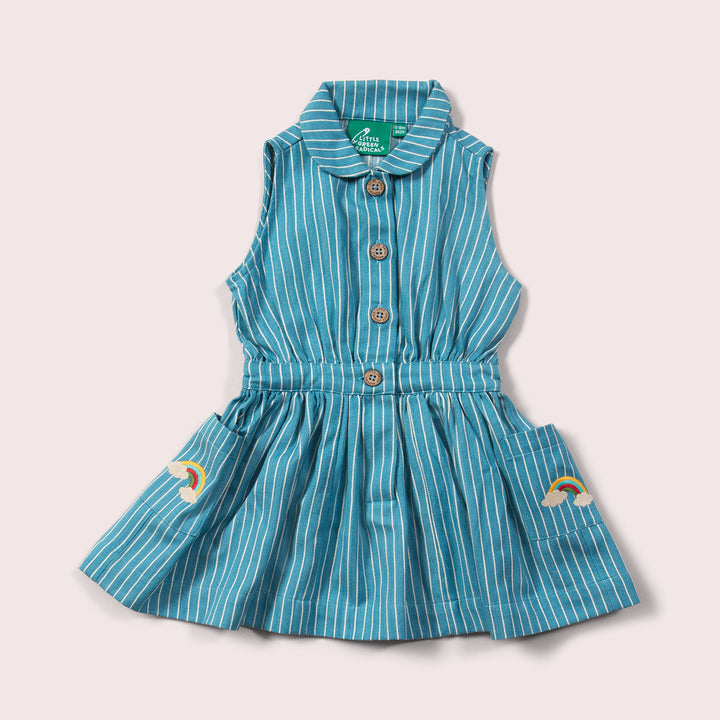 Horizon Blue Striped Pinafore Button Dress