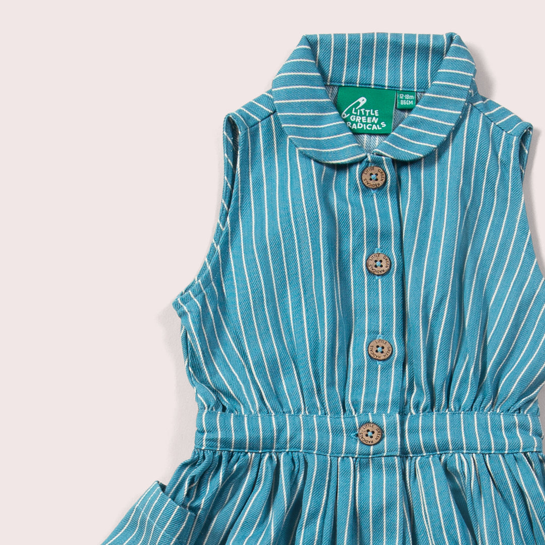 Horizon Blue Striped Pinafore Button Dress