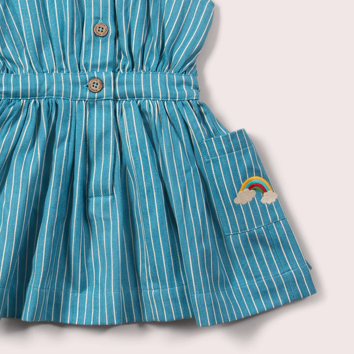 Horizon Blue Striped Pinafore Button Dress