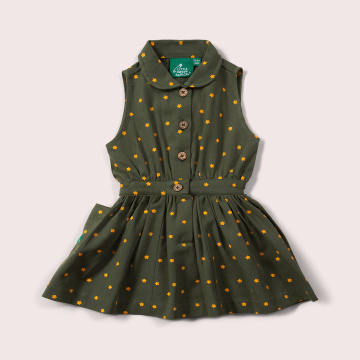 Yellow Stars Pinafore Button Dress