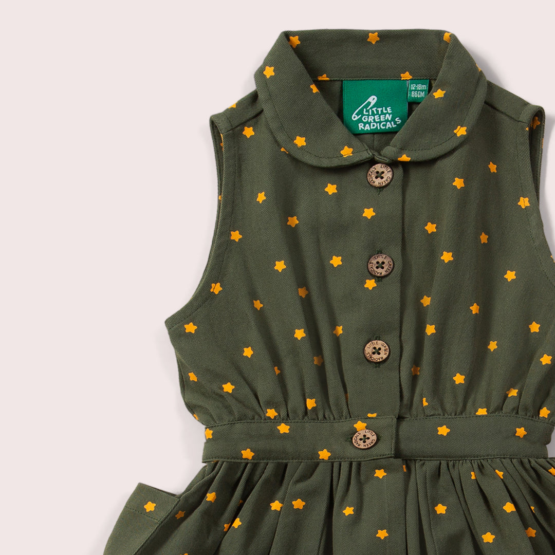 Yellow Stars Pinafore Button Dress