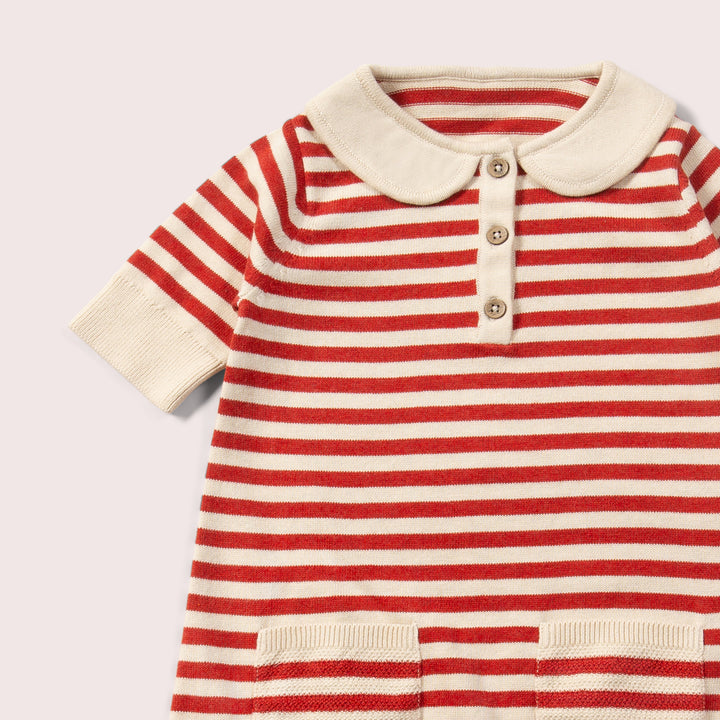 Nautical Red Striped Knitted Collar Dress