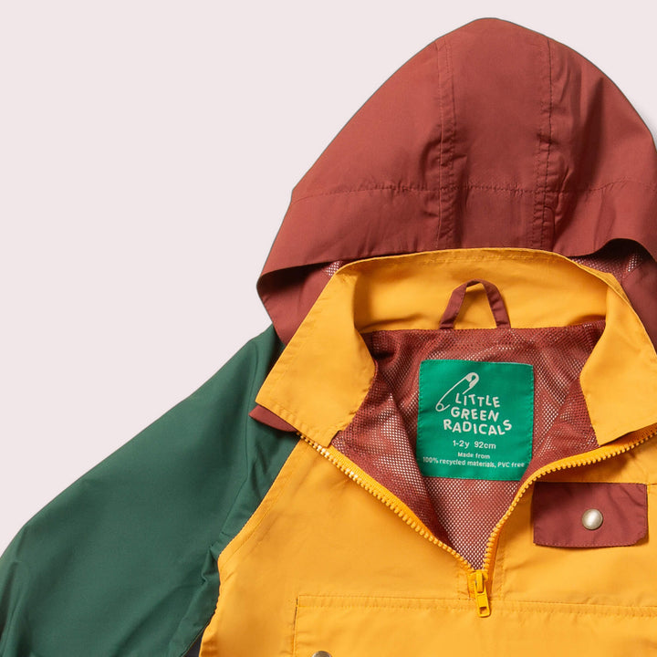 Gold Colour Block Recycled Waterproof Pullover Anorak