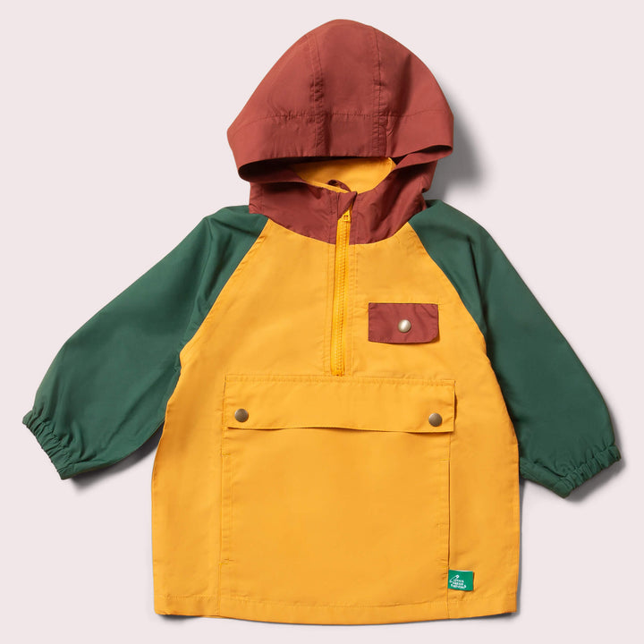 Gold Colour Block Recycled Waterproof Pullover Anorak