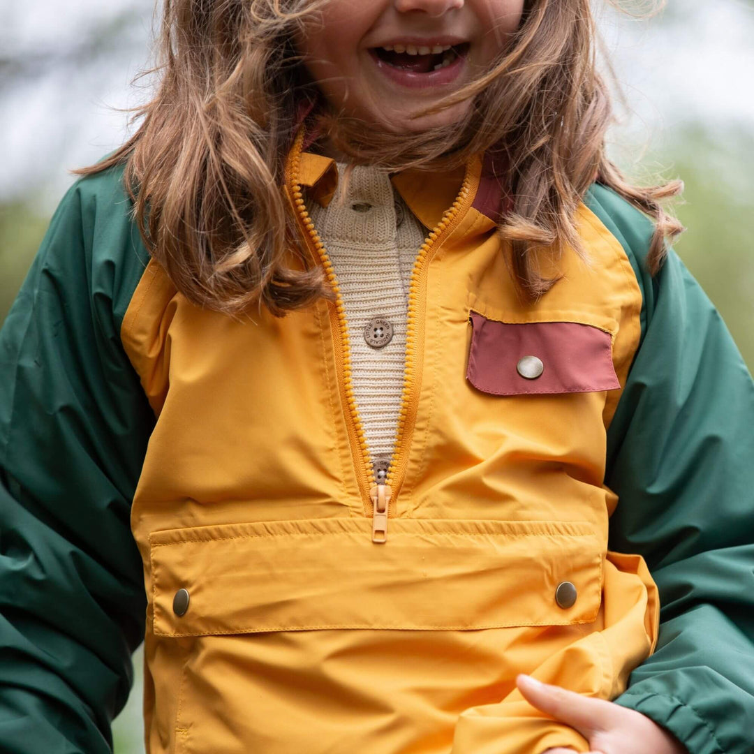 Gold Colour Block Recycled Waterproof Pullover Anorak