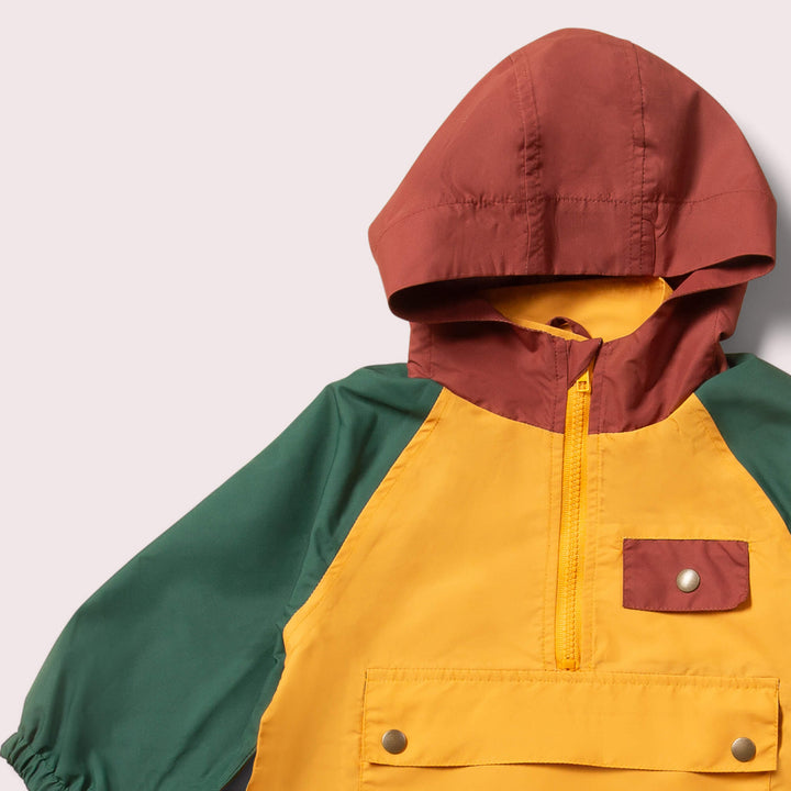 Gold Colour Block Recycled Waterproof Pullover Anorak