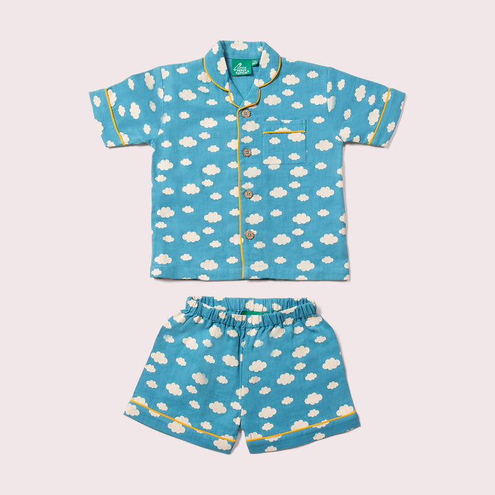 Blue Clouds Button Through Pyjama Short Set