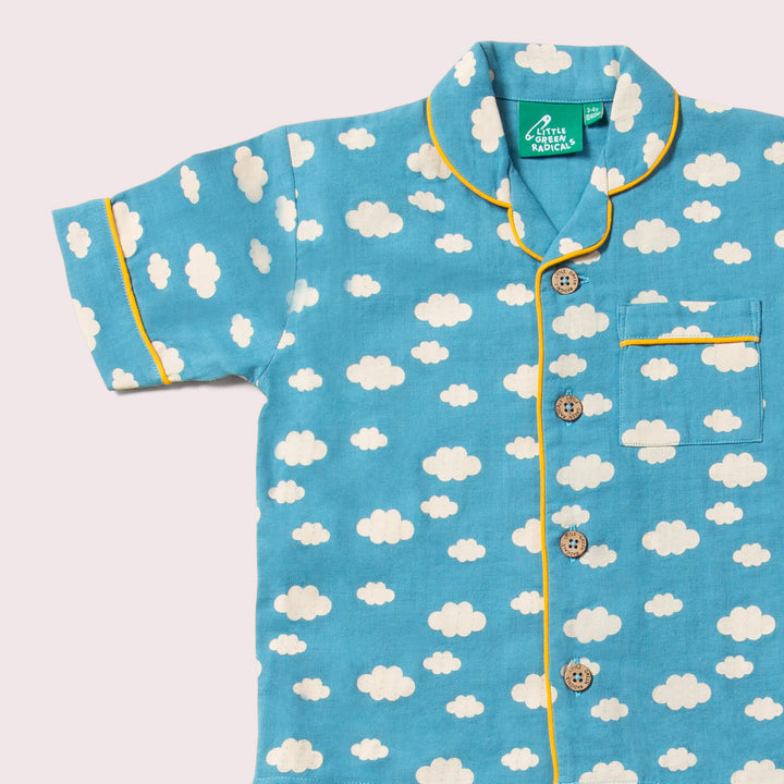 Blue Clouds Button Through Pyjama Short Set