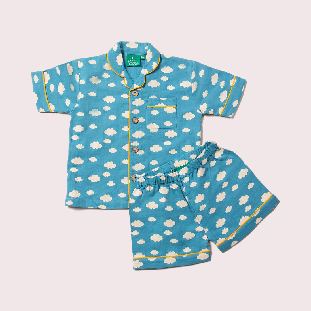 Blue Clouds Button Through Pyjama Short Set