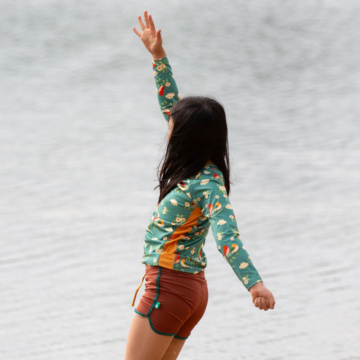 Turquoise Birds UPF 50 Sunsafe Long Sleeve Rash Vest