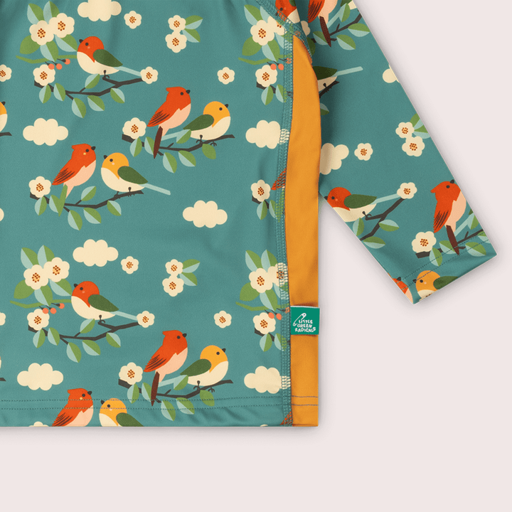 Turquoise Birds UPF 50 Sunsafe Long Sleeve Rash Vest