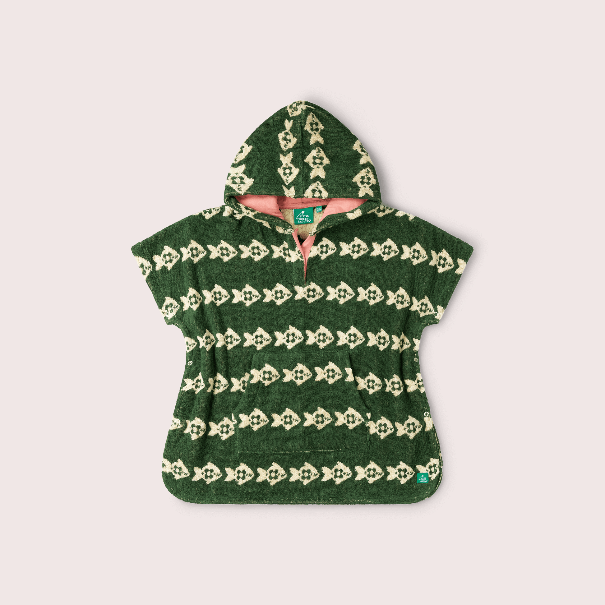 Swimming Fish Kids Towel Poncho Green / 7-8y