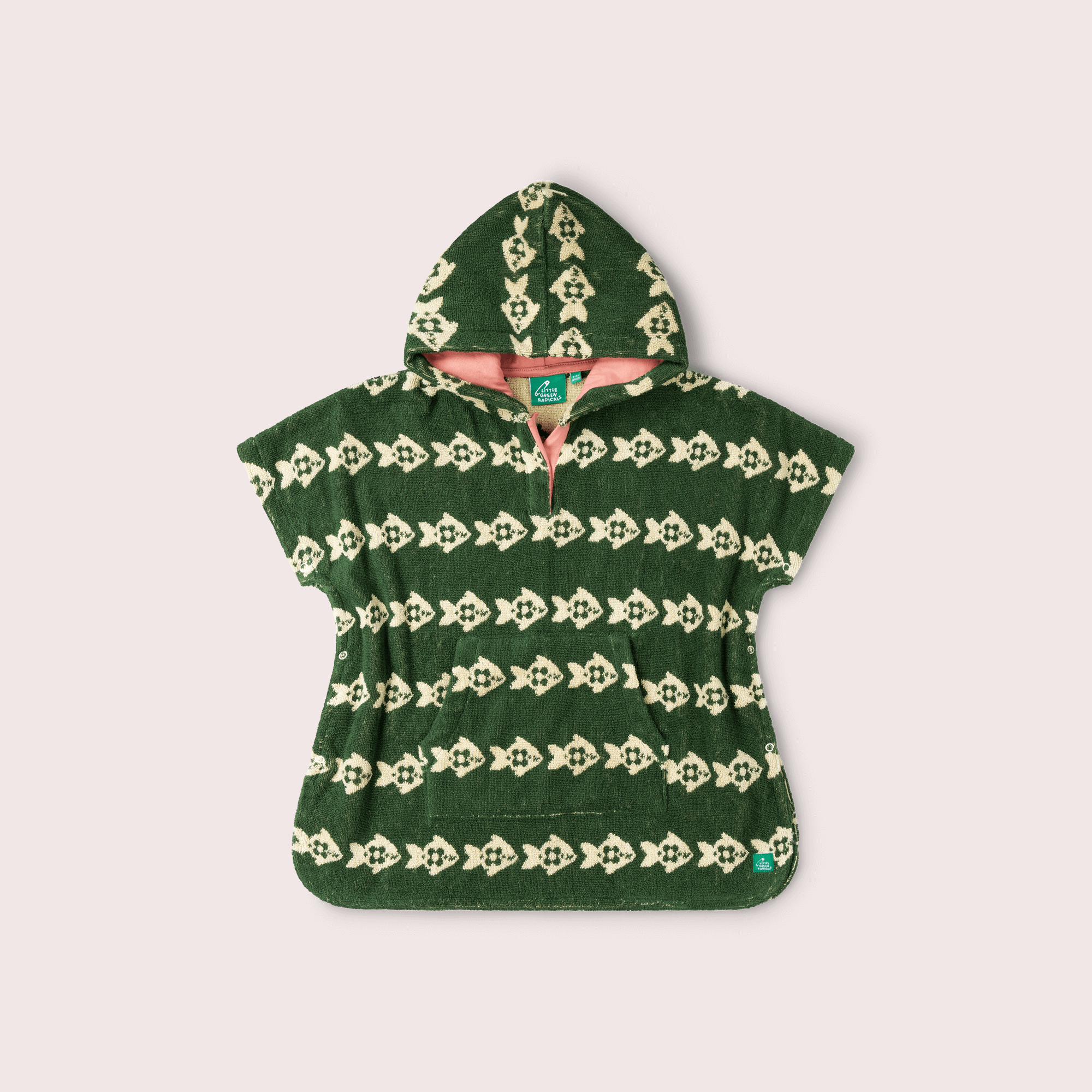 Swimming Fish Kids Towel Poncho Green / 7-8y