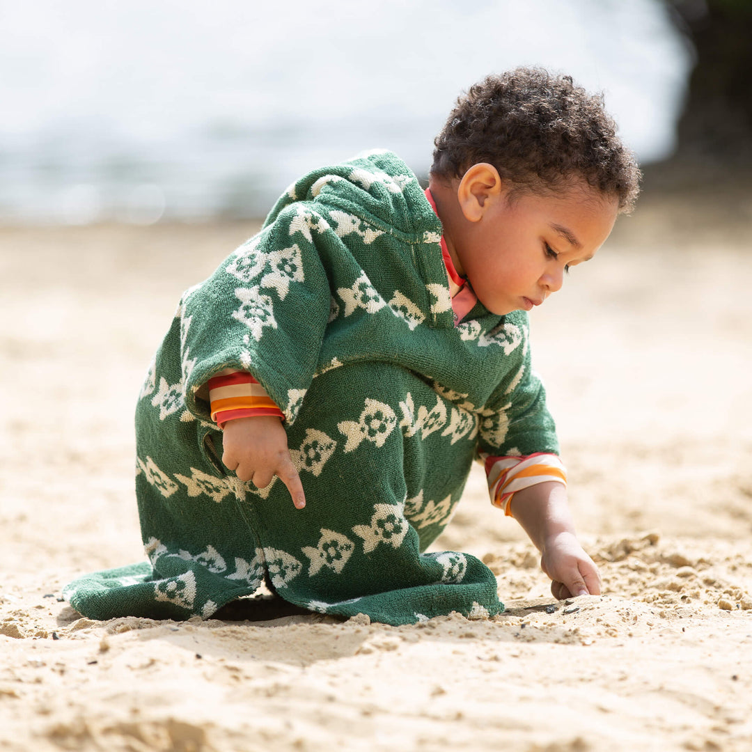 Swimming Fish Kids Towel Poncho Green / 7-8y