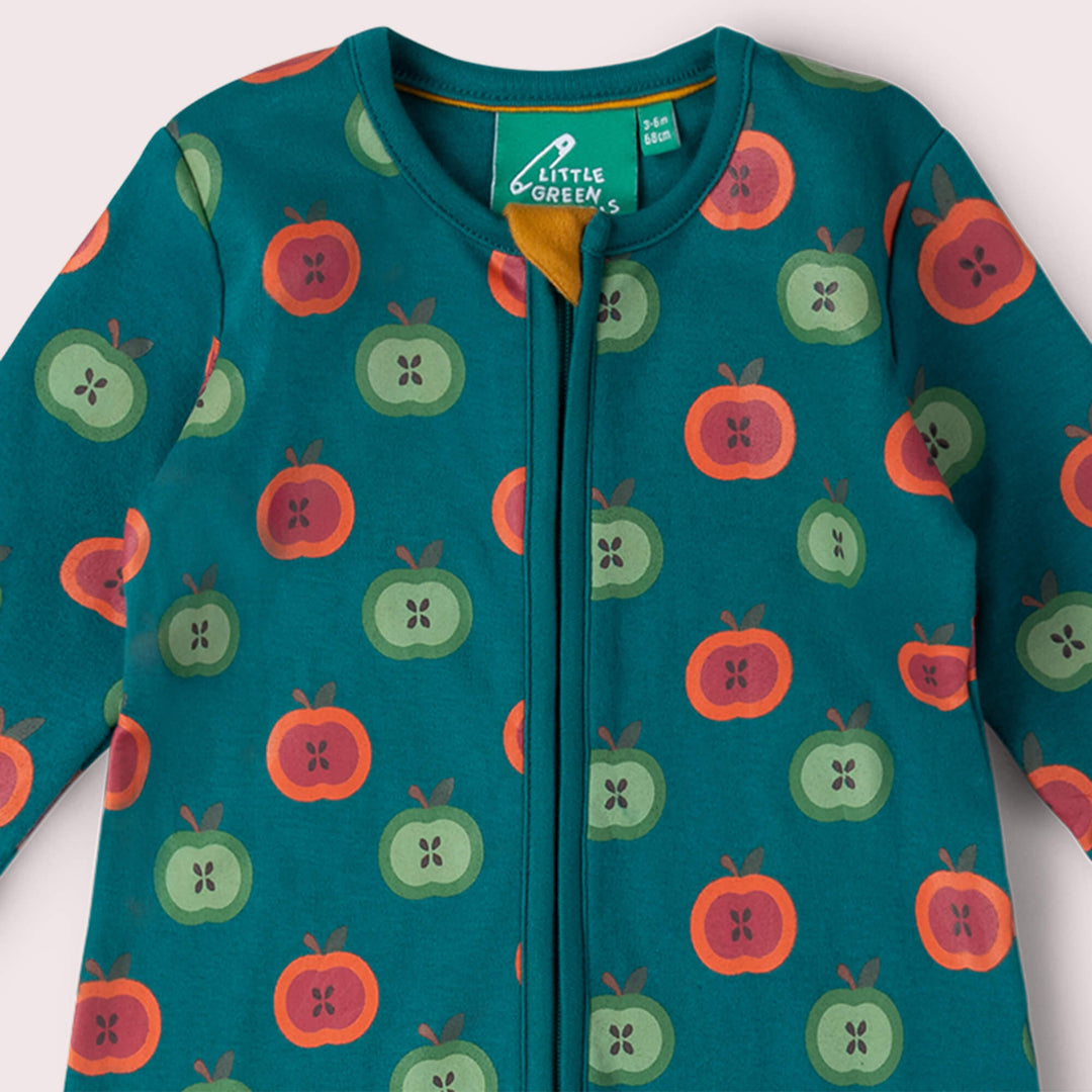 Apple Picking Zip Organic Babygrow Blue / Newborn
