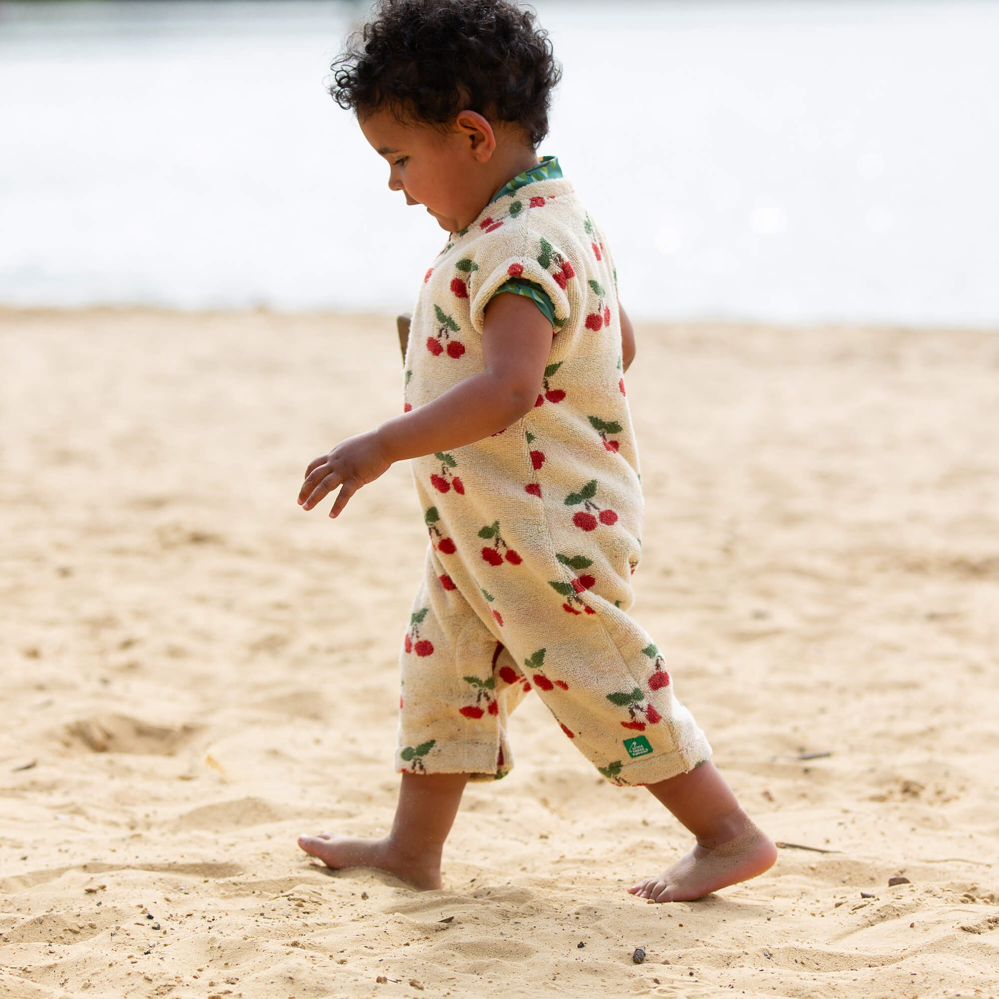 Little Cherries Towelling Romper Cream / 12-24m
