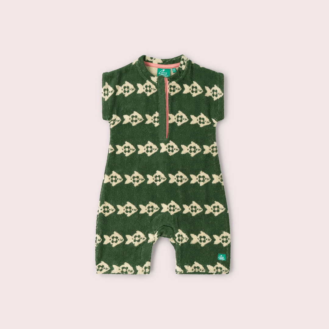 Swimming Fish Towelling Romper Green / 12-24m