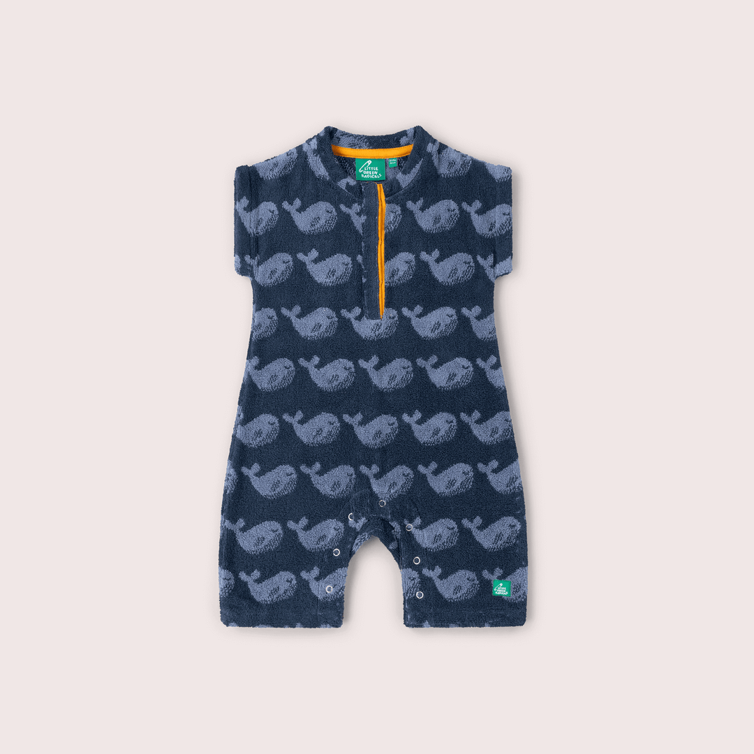 Singing Whales Towelling Romper Blue / 12-24m