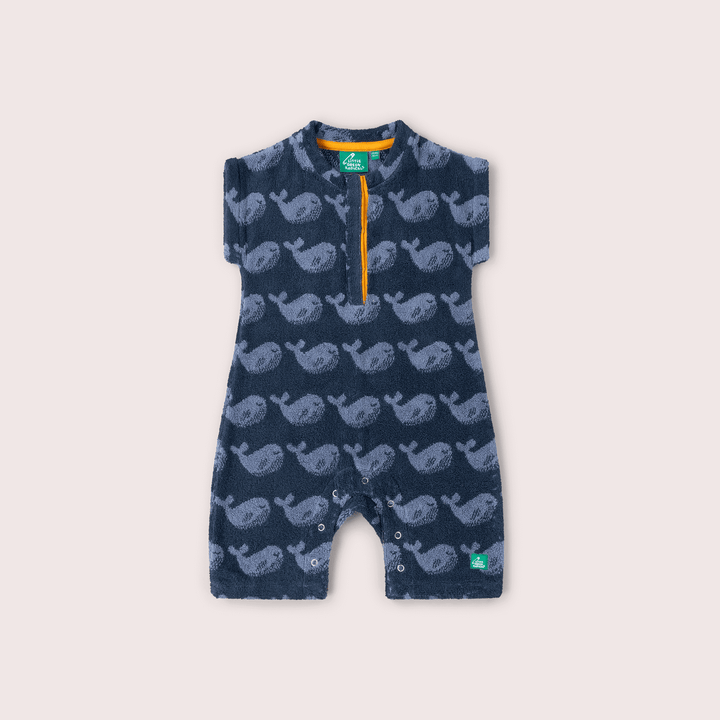 Singing Whales Towelling Romper Blue / 12-24m