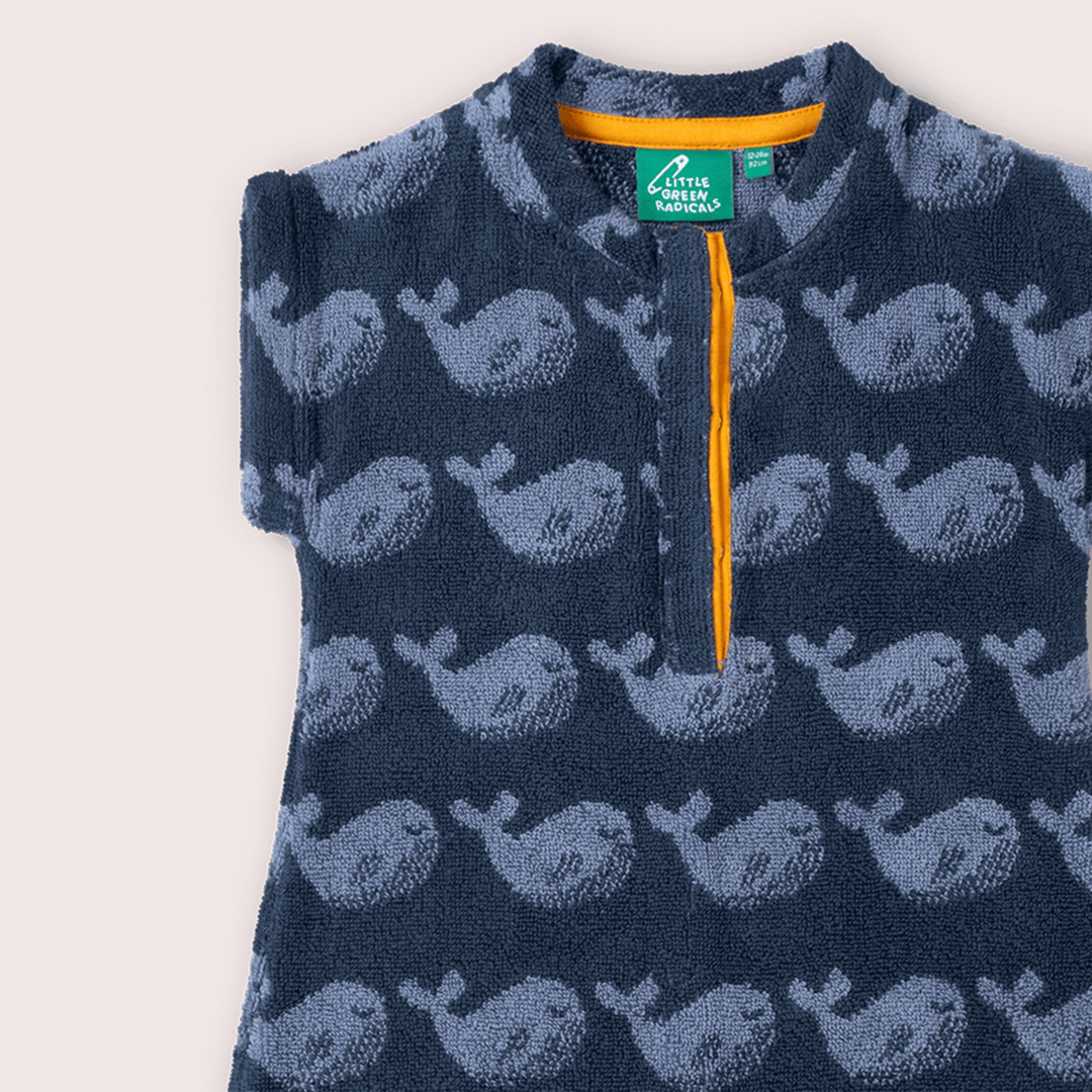 Singing Whales Towelling Romper Blue / 12-24m