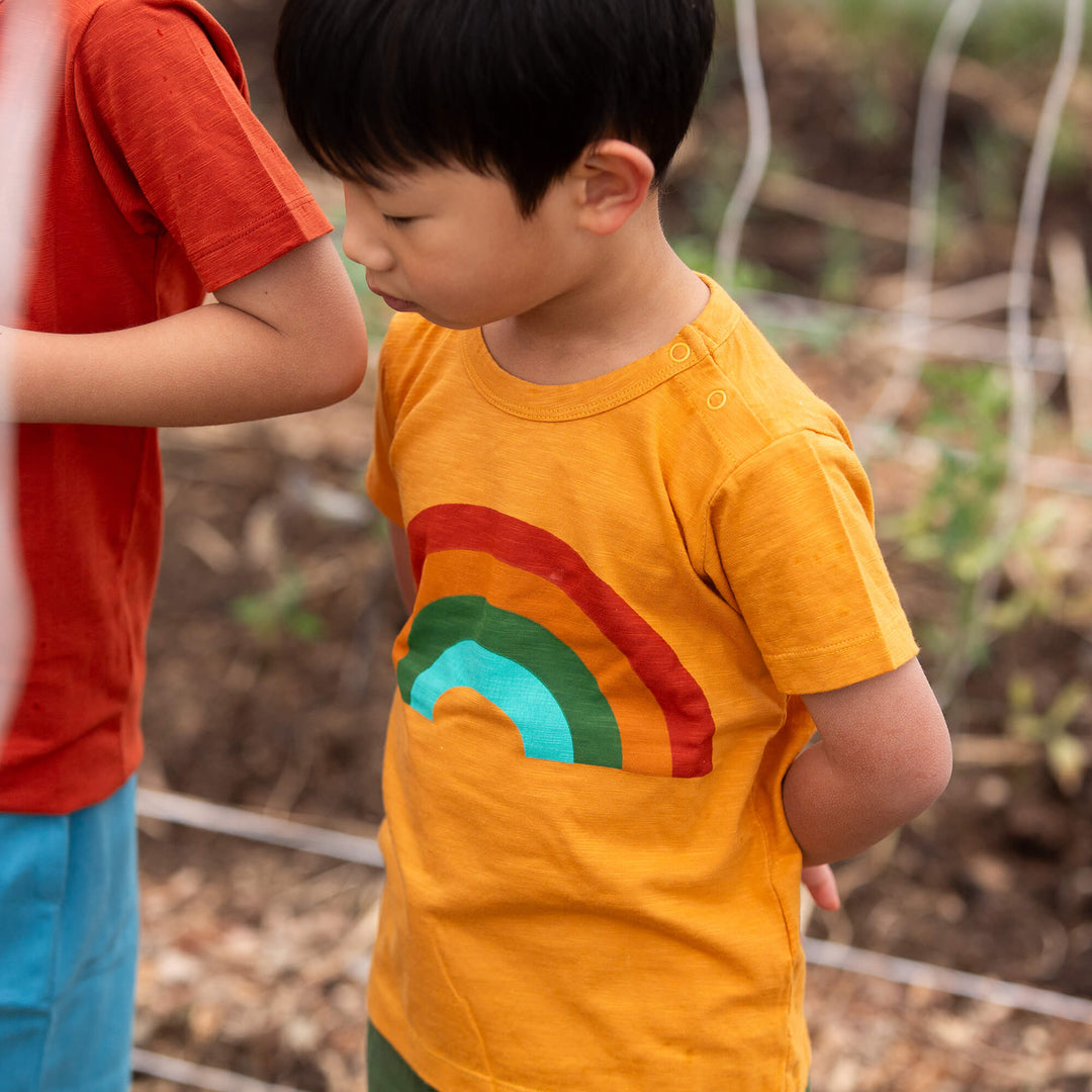 Golden Rainbow Short Sleeve Popper T Shirt Gold / 18-24m