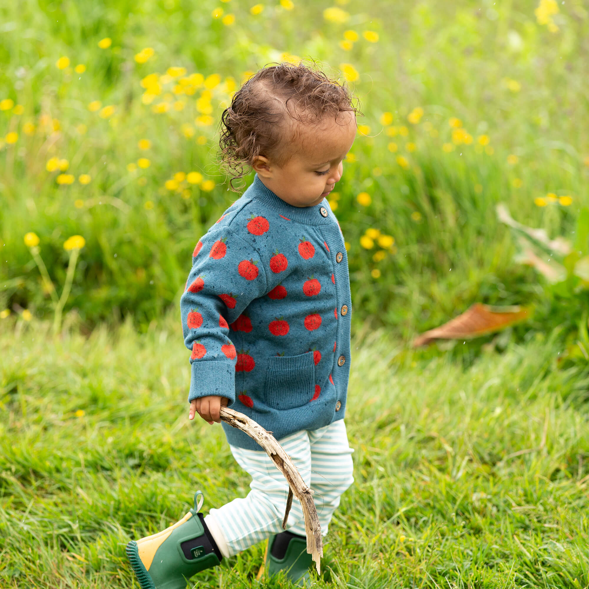 Apple A Day Knitted Cardigan Blue / 12-24m