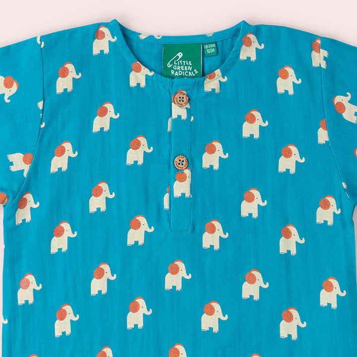 Blue Elephants Loose Fit Short Sleeve Henley Top Blue / 18-24m