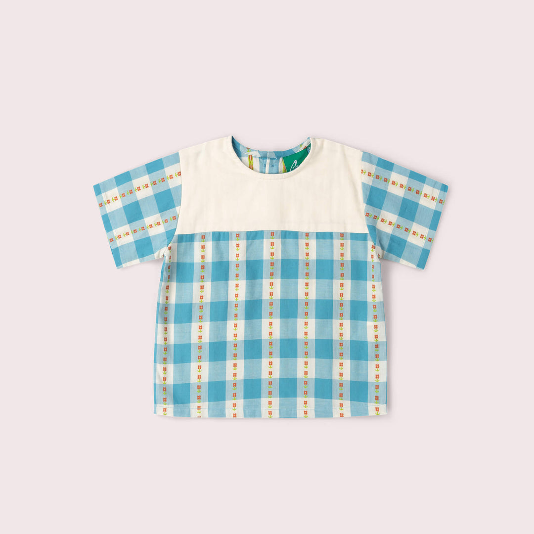 Blue Flowers Loose Fit Short Sleeve Henley Top Blue / 18-24m