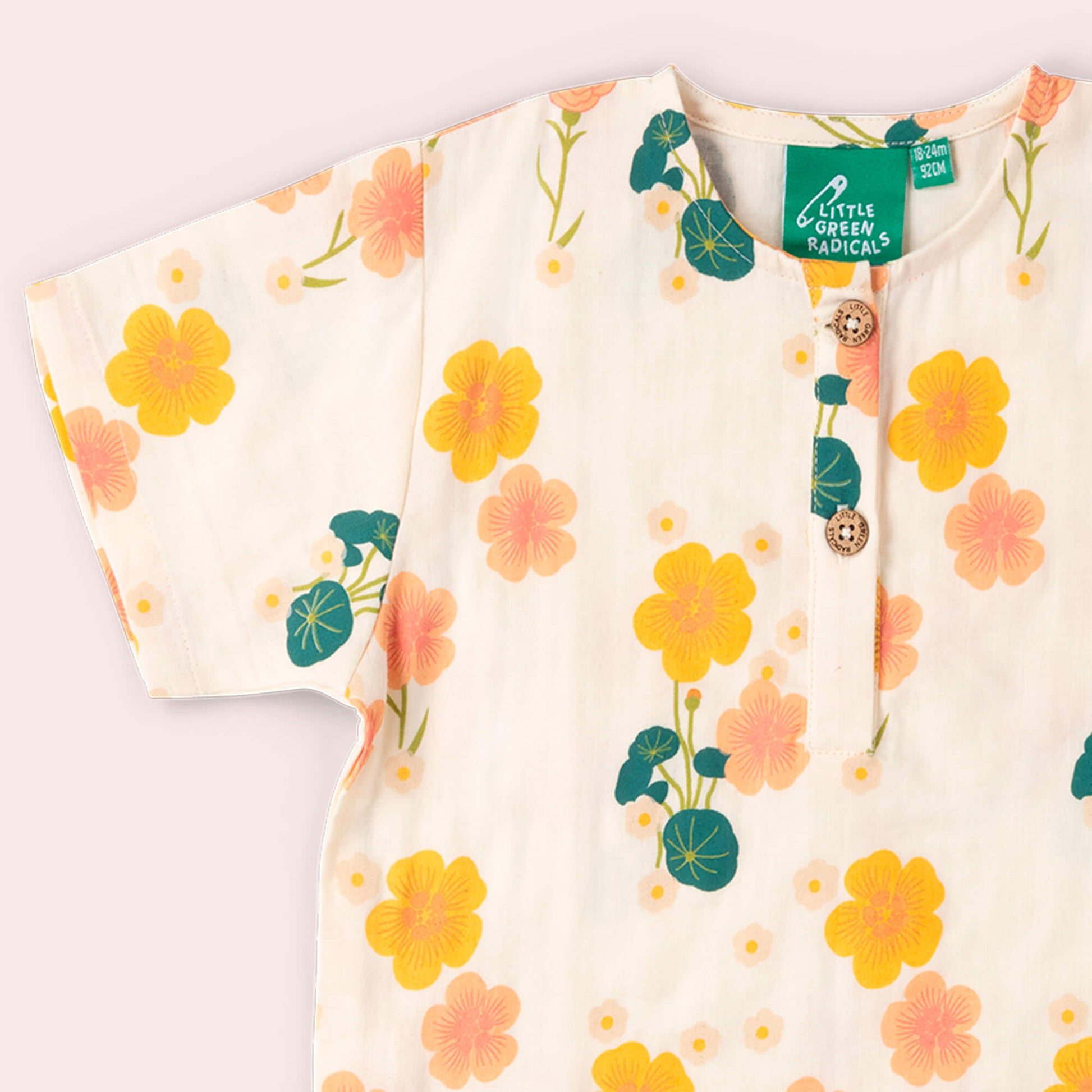 Flora Loose Fit Short Sleeve Henley Top Cream / 18-24m