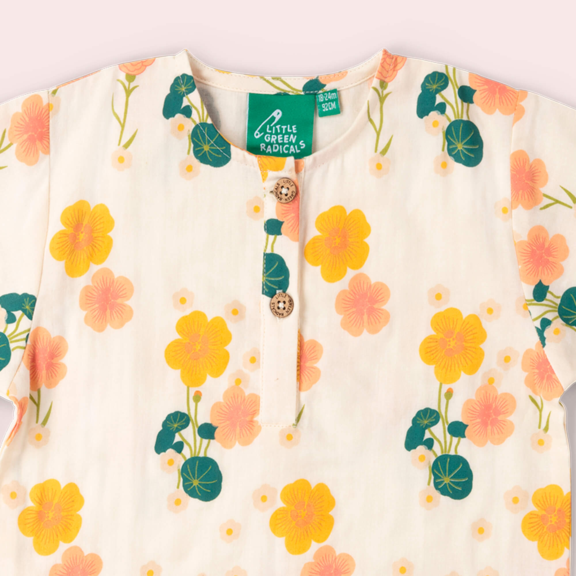 Flora Loose Fit Short Sleeve Henley Top Cream / 18-24m