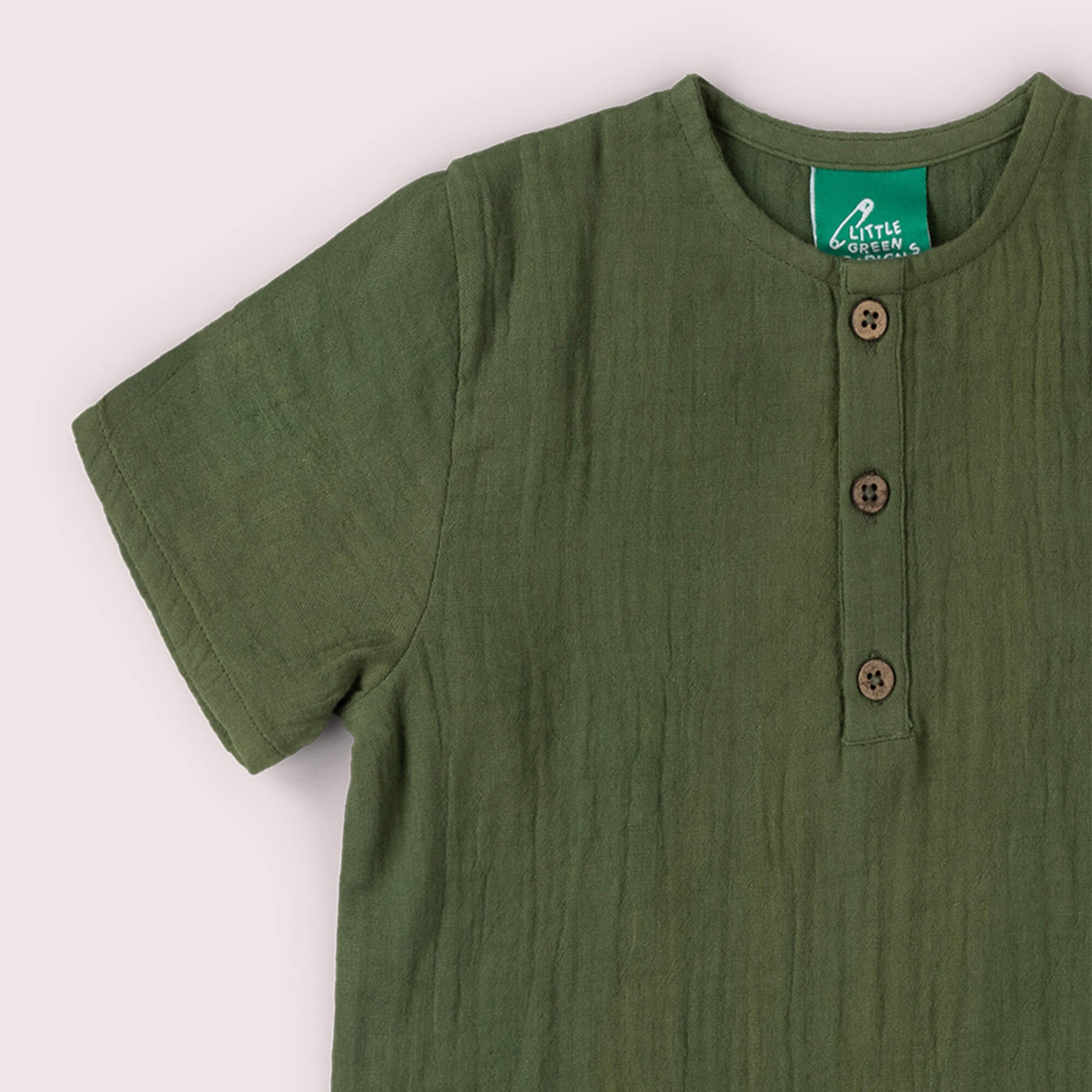 Chive Green Short Sleeved Henley Top Green / 18-24m
