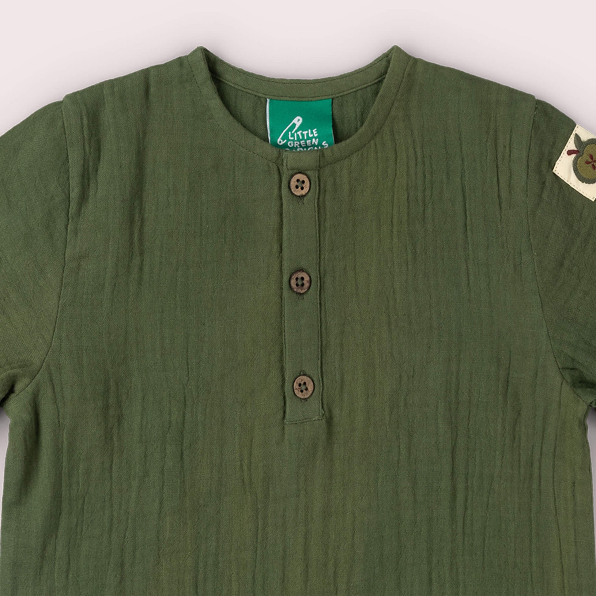 Chive Green Short Sleeved Henley Top Green / 18-24m