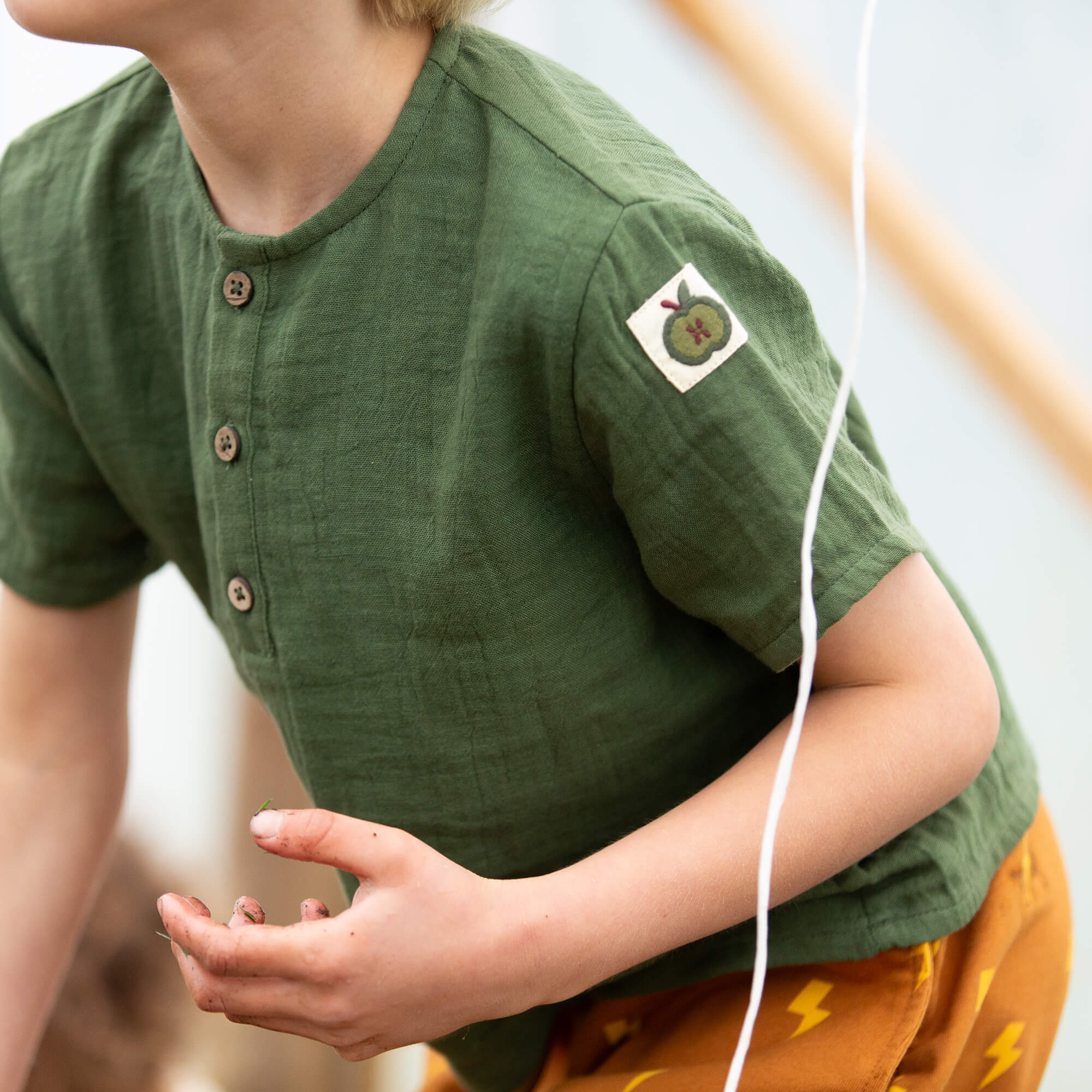 Chive Green Short Sleeved Henley Top Green / 18-24m