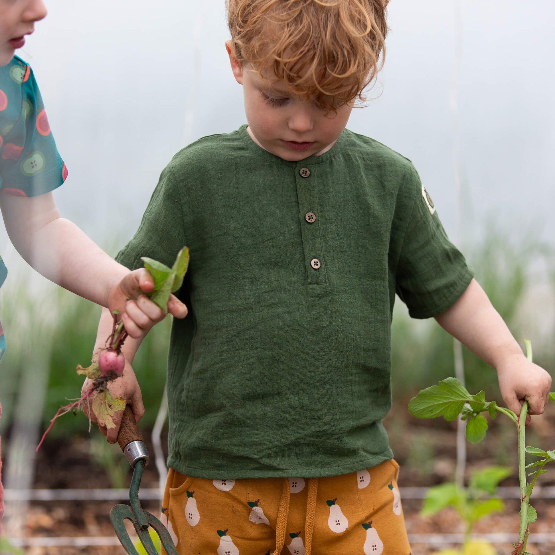 Chive Green Short Sleeved Henley Top Green / 18-24m