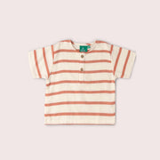 Vintage Red Stripe Loose Fit Short Sleeve Henley Top