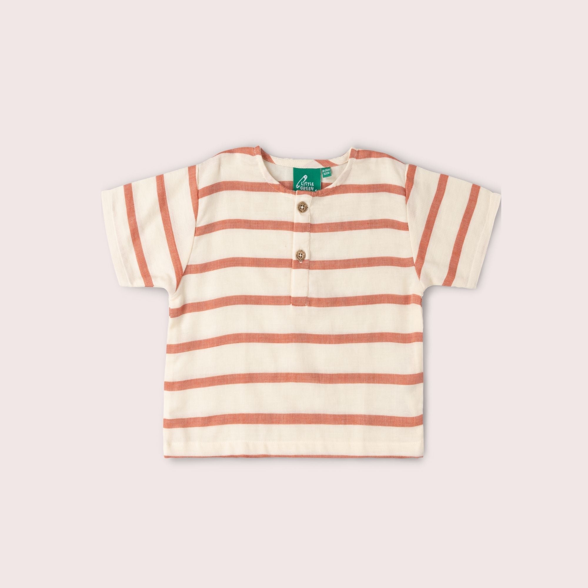 Vintage Red Stripe Loose Fit Short Sleeve Henley Top