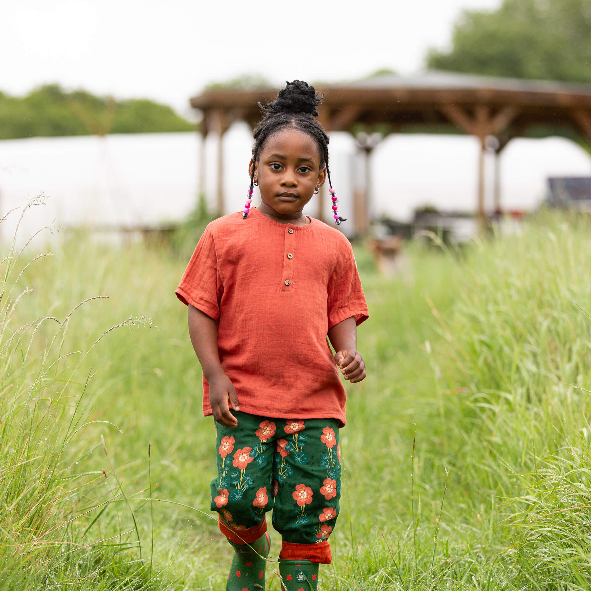 Orange Blooms Reversible Pull On Trousers Green / 18-24m